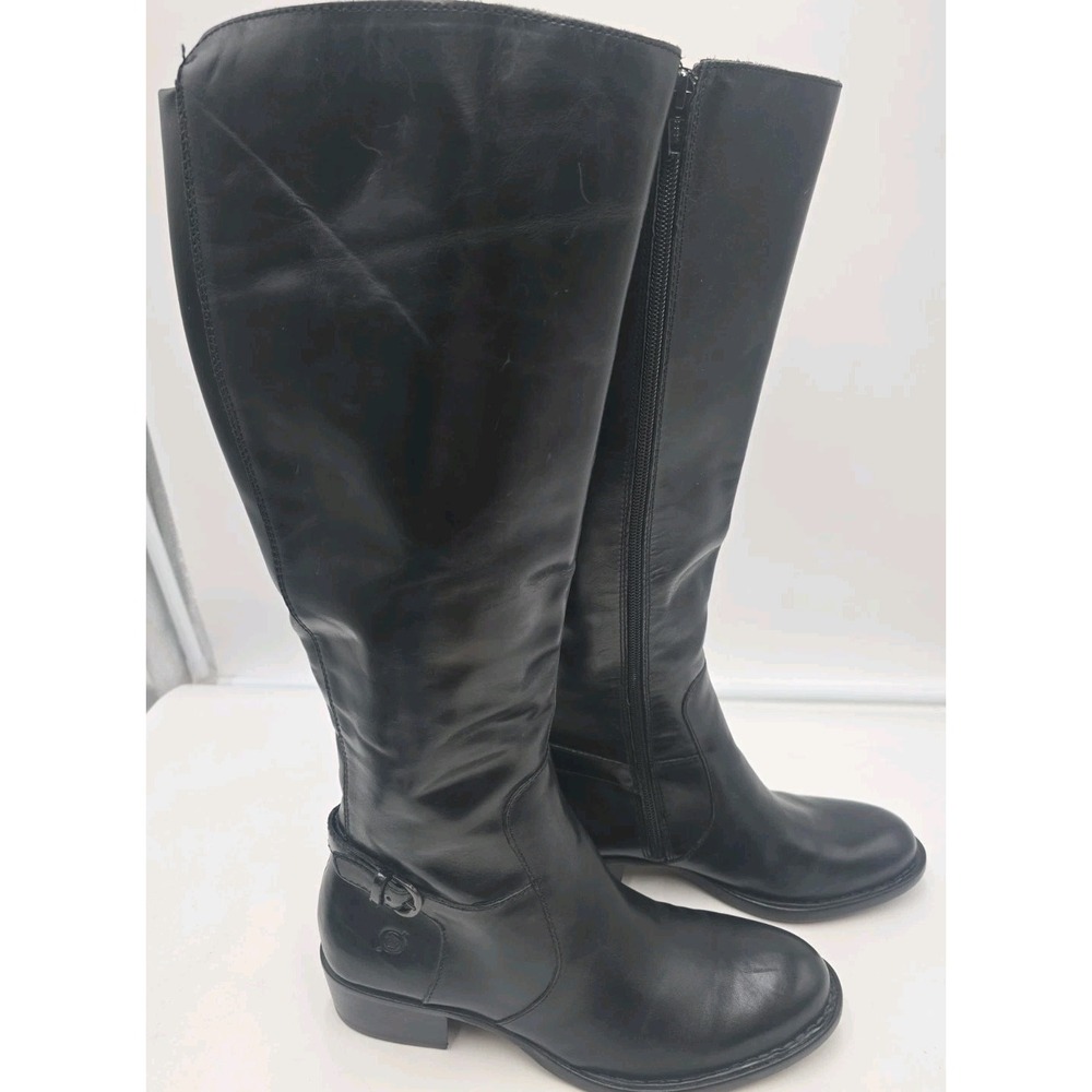 NWT Born Crown Womens Black Leather Knee High Equestrian Quiet Luxury Boots 8.5M - Picture 7 of 11